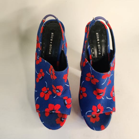 Alice + Olivia Logan Floral Platform Sandals Blue Red EU 39.5 US 9.5 - Picture 4 of 7